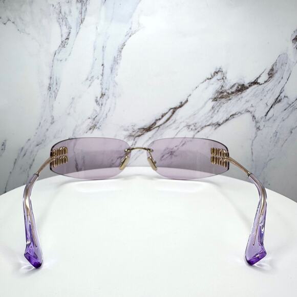 New MIU MIU Sunglasses Pale Gold Pink Lens Wrap Rimless AUTHENTIC Runway 2025 - Picture 14 of 16